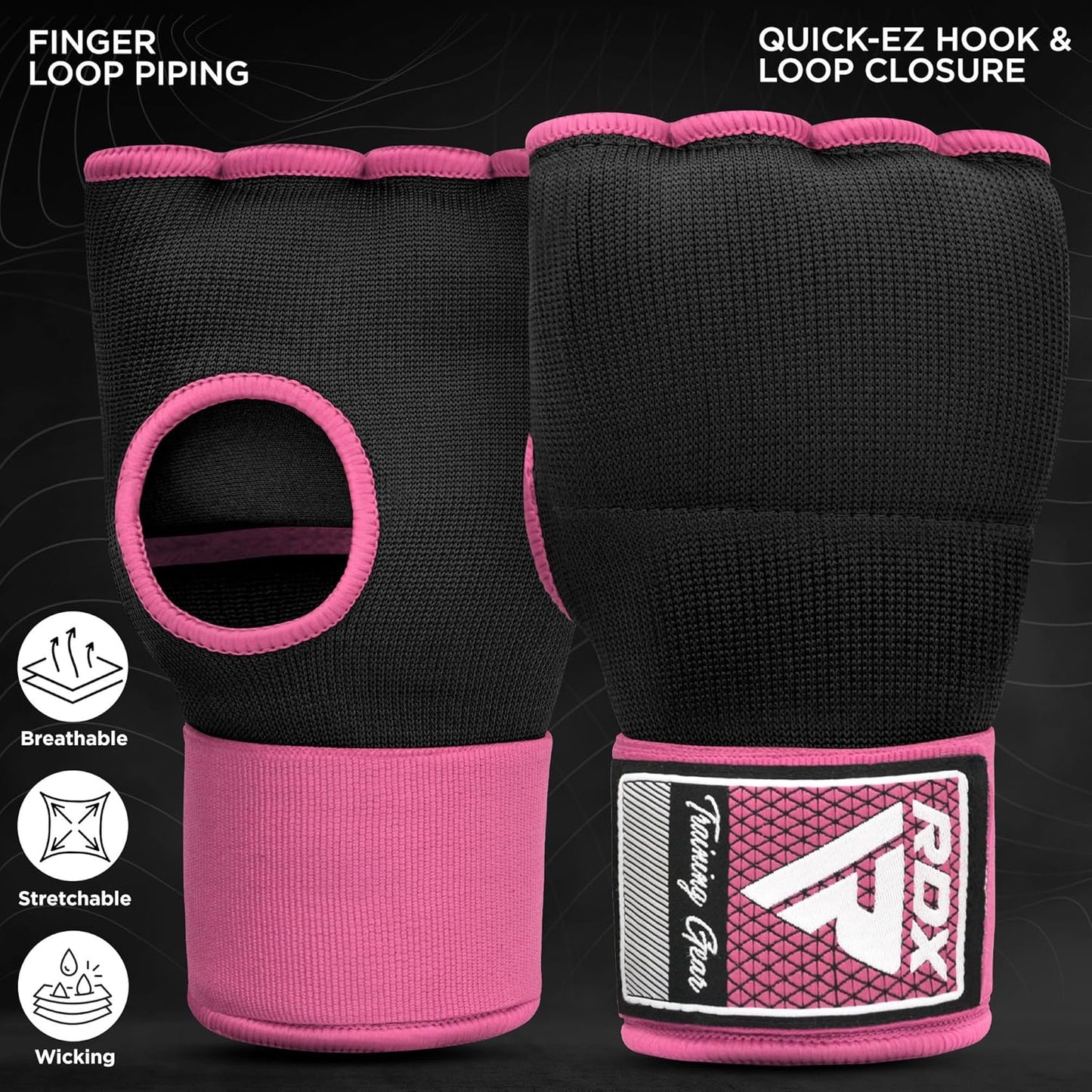 RDX Gel Boxing Hand Wraps Inner Gloves, Quick 100cm Long Wrist Straps, Elasticated, Padded Fist Hand Protection, Muay Thai MMA Martial Arts Punching Speed Bag Training Bandages, Under Mitts Handwraps