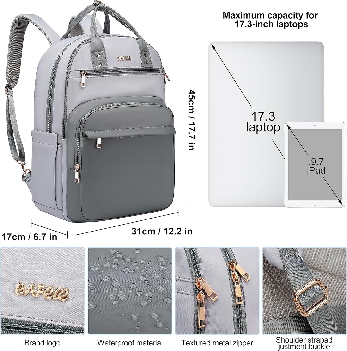 Laptop Backpack for Women Men, Water Resistant Travel Work Backpacks Purse Stylish College Business Teacher Nurse Computer Bag, Fits 17.3" Laptop Light Blue