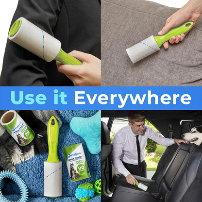 PetLovers Extra Sticky Lint Roller Mega Value Set for Pet Hair Removal, Dog and Cat Lint Remover (1 Pack Reusable)