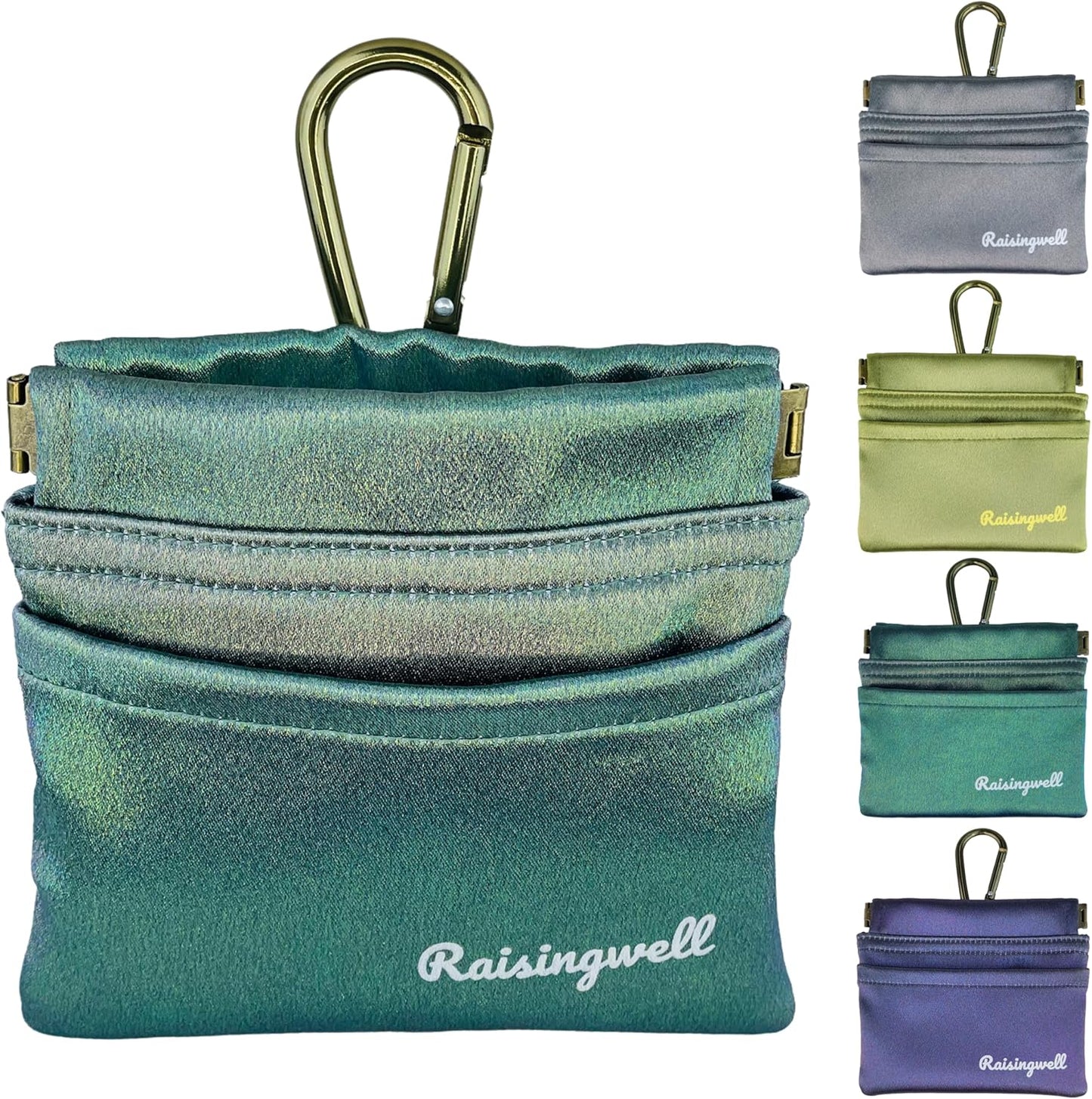 Raisingwell Dog Treat Pouch, Black Pocket Sized Pet Training Pouch, Cotton Fabric, Hand Free Dog Walking Bag with Carabiner, Self-Closing Pet Feed Snack Reward, for Pet Puppy Travel or Outdoor Use