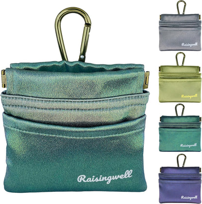 Raisingwell Dog Treat Pouch, Black Pocket Sized Pet Training Pouch, Cotton Fabric, Hand Free Dog Walking Bag with Carabiner, Self-Closing Pet Feed Snack Reward, for Pet Puppy Travel or Outdoor Use