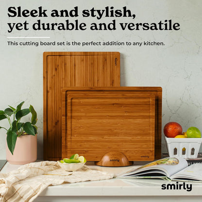 SMIRLY Wood Cutting Boards For Kitchen Meal Prep & Serving, Bamboo Cutting Board Set, Charcuterie Chopping Boards and Wooden Cutting Boards for Kitchen