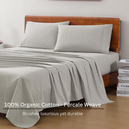 Lane Linen 100% Organic Cotton Queen Sheet Set, 4-Piece Percale Bed Sheets for Queen Bed - Soft, Breathable, Hypoallergenic, Deep Pocket Fits Mattress Up to 15" Deep, Hotel Quality Sheets - White