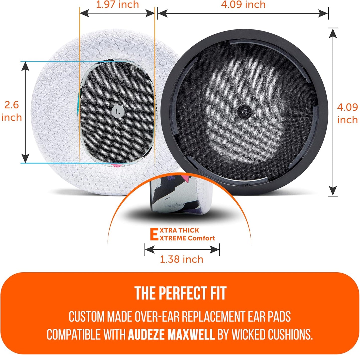 WC Freeze Maxwell - Cooling Gel Replacement Earpads for Audeze Maxwell Headphones by Wicked Cushions - Elevate Comfort, Durability, Thickness & Sound Isolation for Epic Gaming Sessions | Black