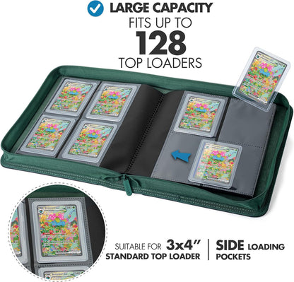 FunGuys Toploader Binder, Trading Card Binder Storage,128 4 Pocket Top Loader Pokemon Binder, Card Collection Yugioh Cards, MTG, TCG, Folders for Trading Cards