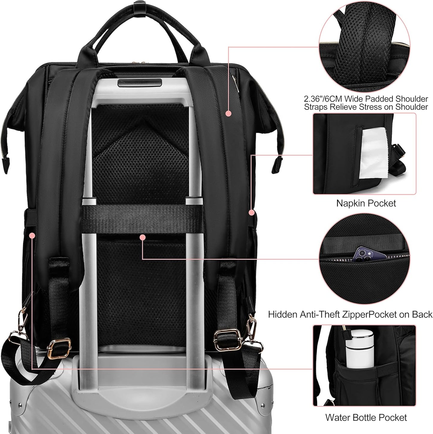 Laptop Backpack for Women Men, Water Resistant Travel Work Backpacks Purse Stylish College Business Teacher Nurse Computer Bag, Fits 17.3" Laptop Light Blue