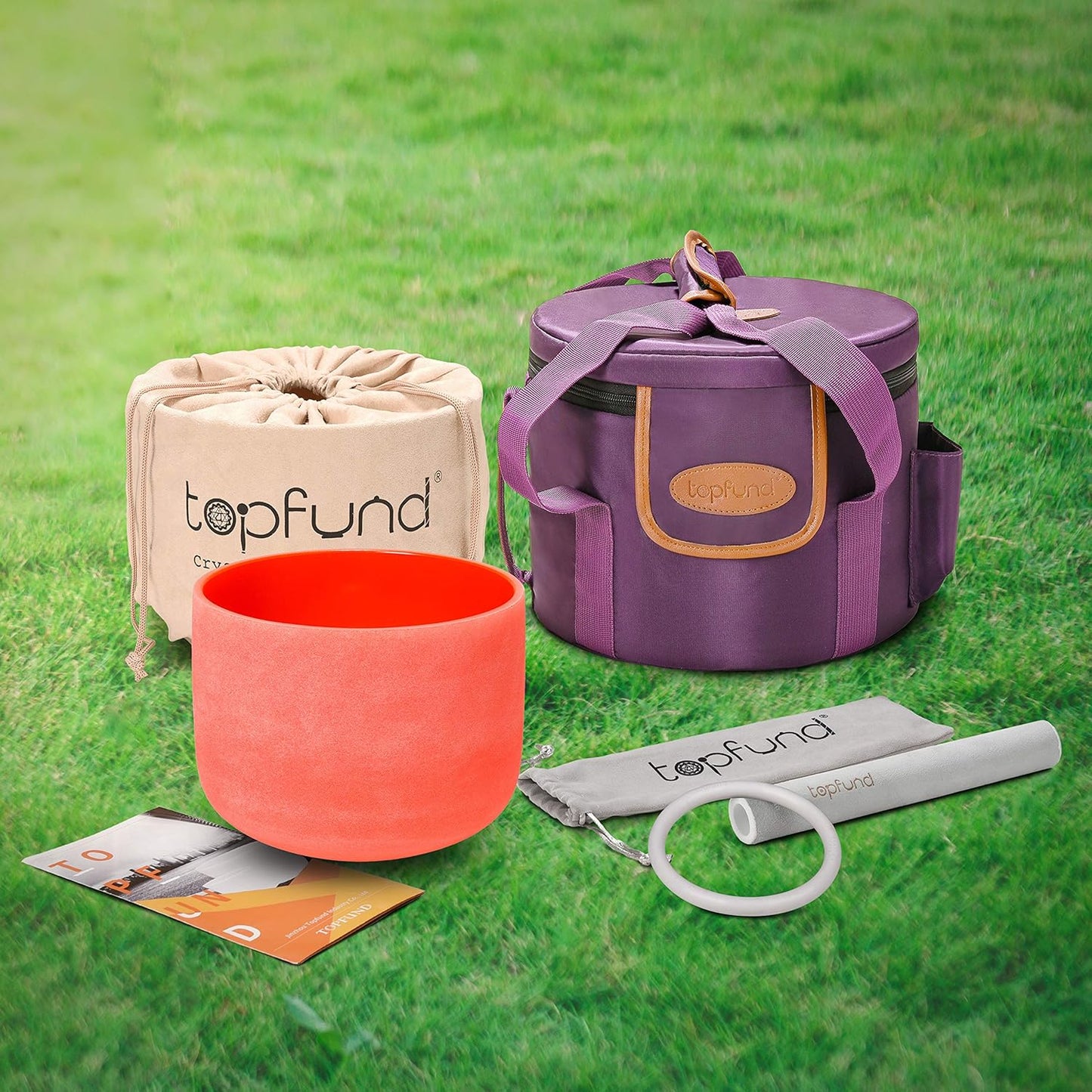 TOPFUND F Note Crystal Singing Bowl Heart Chakra 8 inch with Heavy Duty Carrying Case and Suede Striker