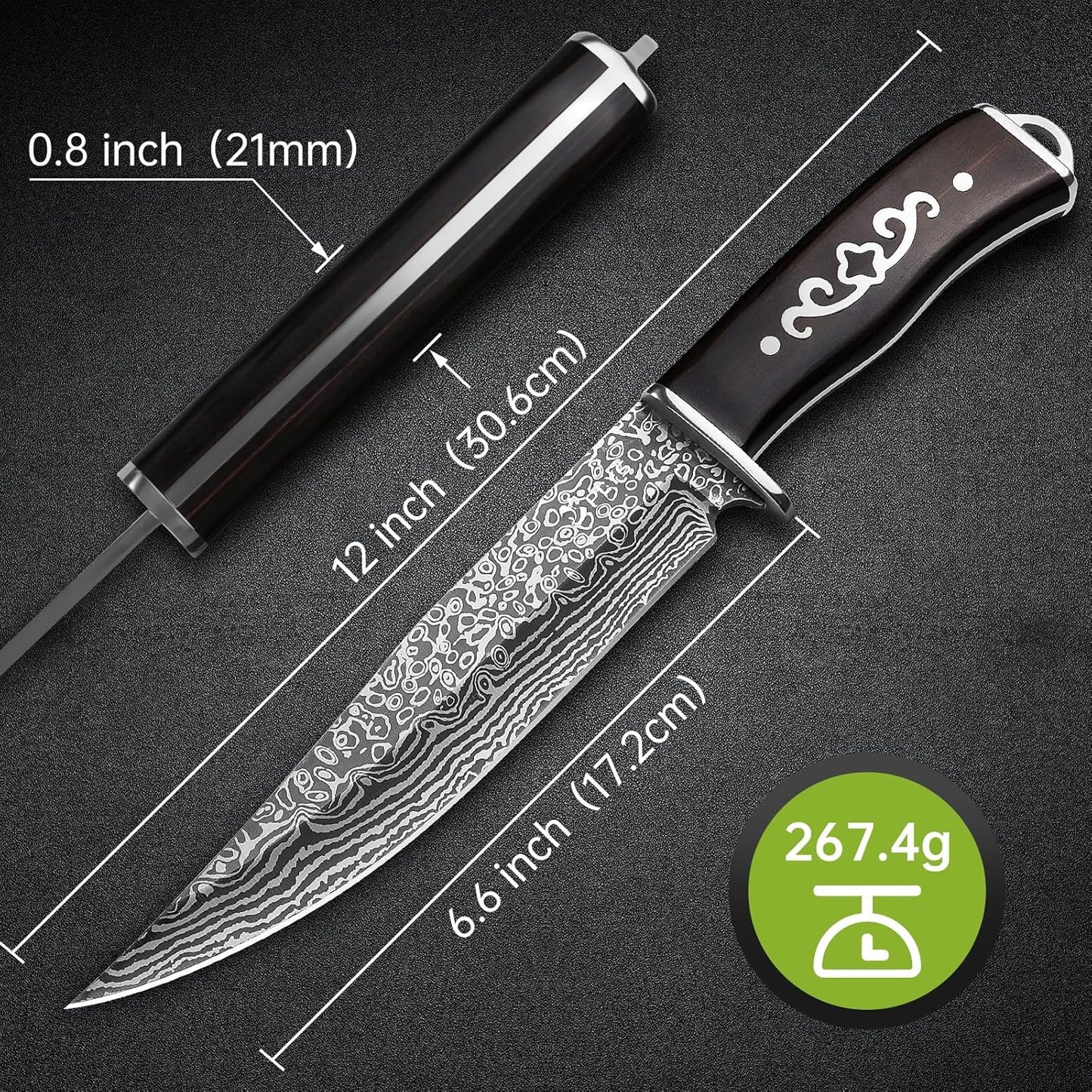 Hunting Knife with Sheath Camping Knife: Fixed Blade Outdoor Knives for Men - 17.5cm Sharp Blade Full Tang Bushcraft Knives for Survival