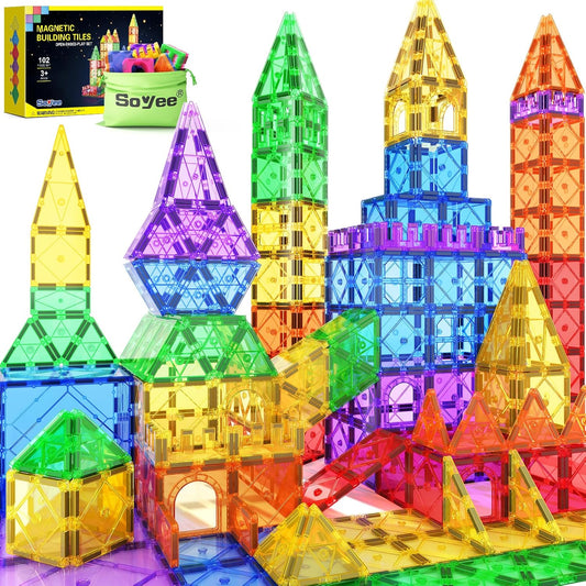 Magnetic Tiles Building Blocks 102pcs Advanced Set STEM Toys for 3+ Year Old Boys and Girls Montessori Toys Toddler Kids Activities Games Christmas New Year Gifts Classroom Must Haves School Supplies