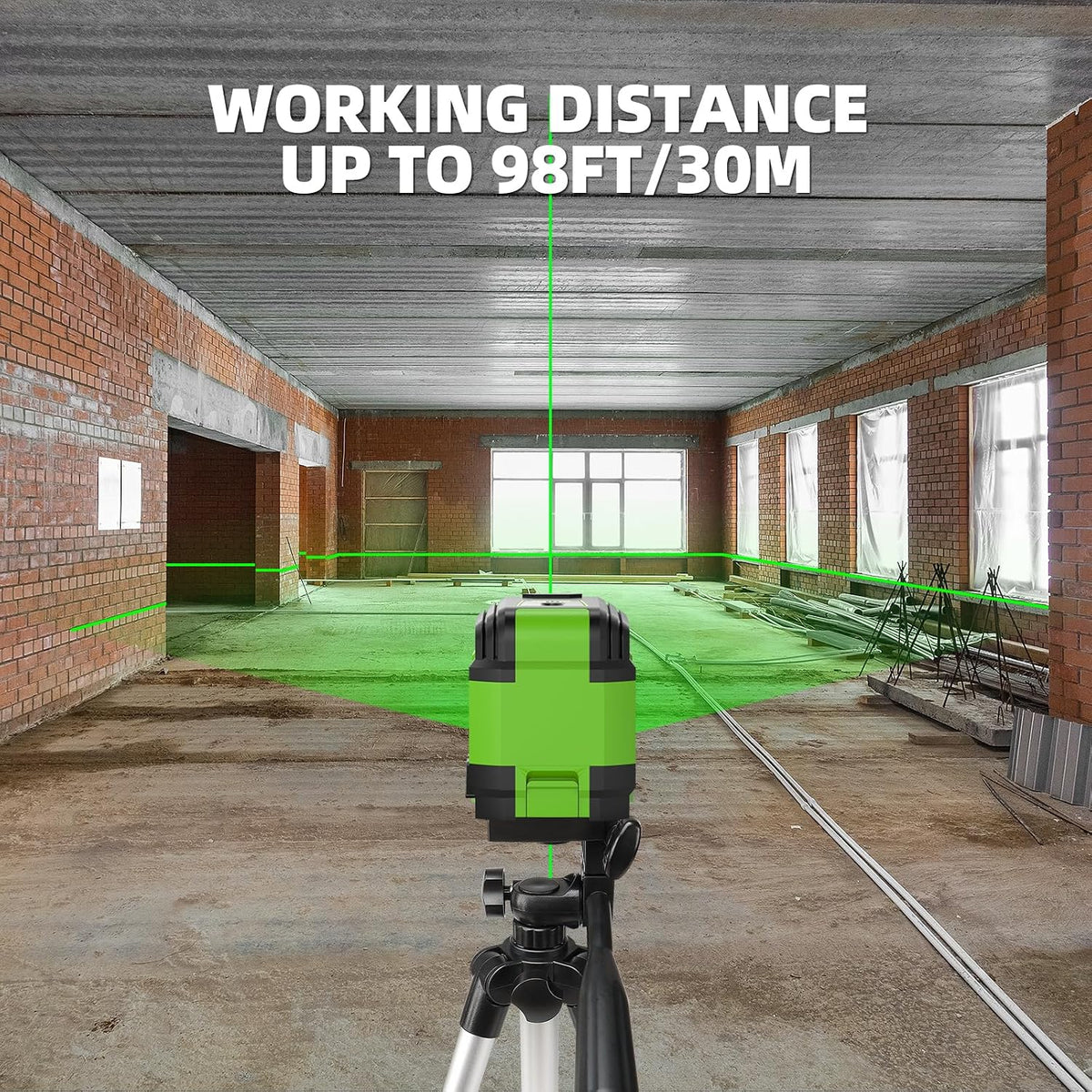 Huepar Green Cross Line Laser Level with 40in Tripod, Self-Leveling Within 4 Indoor Laser Leveler Tool, 100Ft Max Working Range in Low Light, for Picture Hanging, Tile Installation, Home Renovation