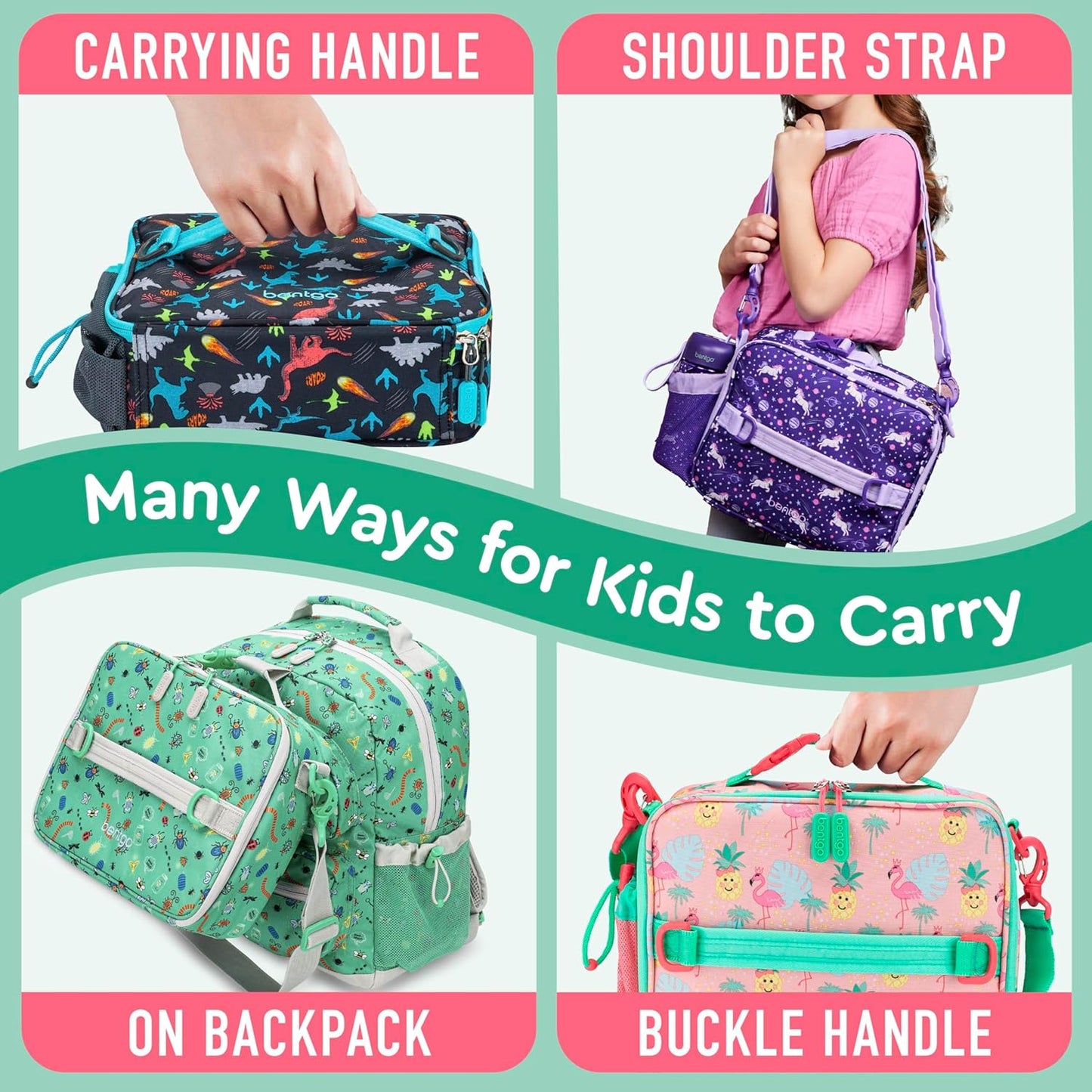 Bentgo® Kids Lunch Bag - Durable, Double Insulated, Water-Resistant Fabric, Interior & Exterior Zippered Pockets, Water Bottle Holder - Ideal for Children 3+ (Shark)