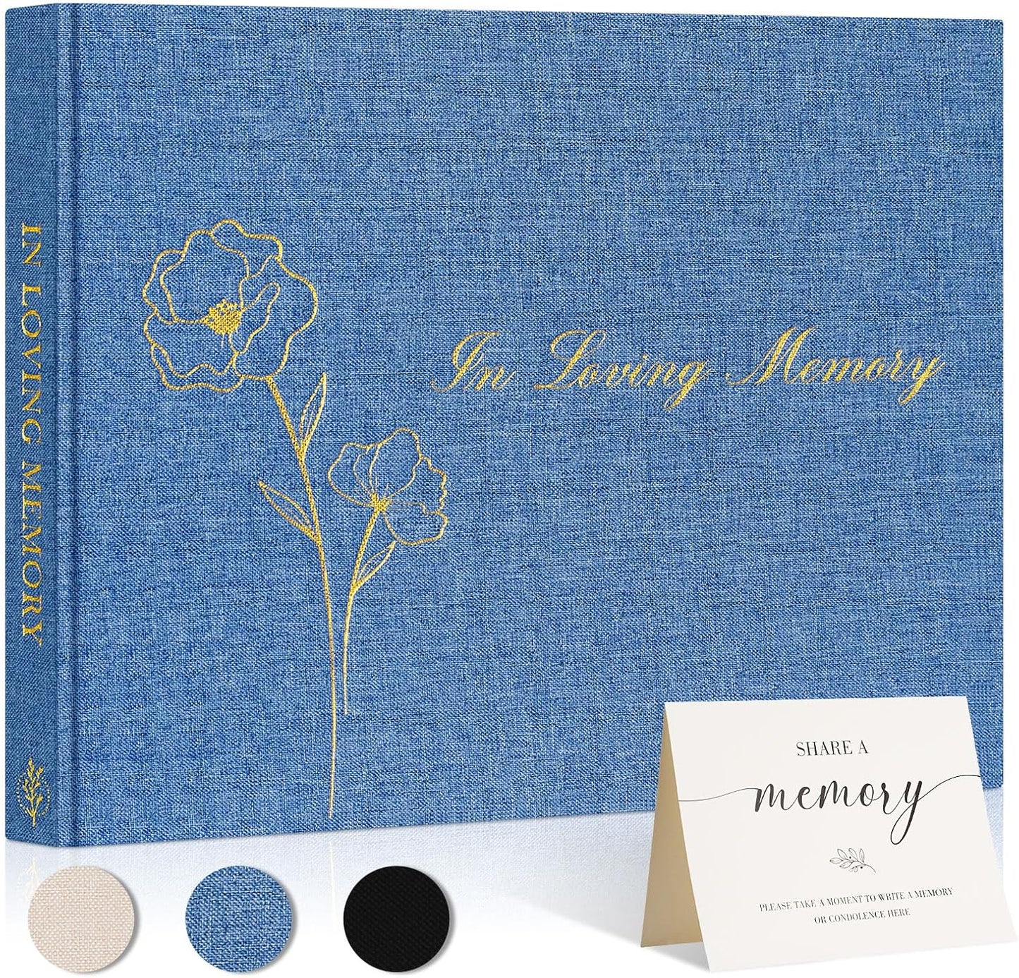 Lanpn Funeral Guest Book for Loving Memory, Linen Memorial Service Registry Guest Book, Funeral Favors Sign in Books for Guests, Celebration of Life Memory Book for Funeral with Table Sign, Beige