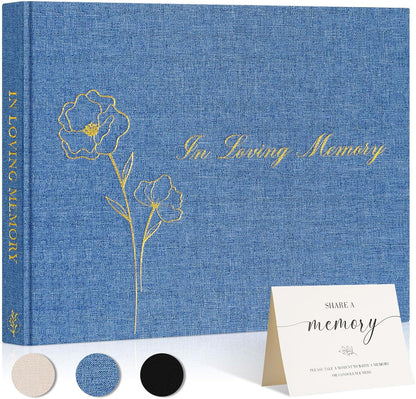 Lanpn Funeral Guest Book for Loving Memory, Linen Memorial Service Registry Guest Book, Funeral Favors Sign in Books for Guests, Celebration of Life Memory Book for Funeral with Table Sign, Beige