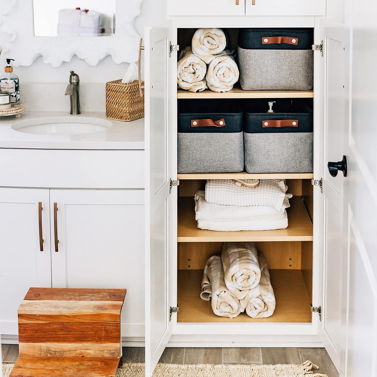 OrganiHaus Large Fabric Storage Baskets for Shelves 3 Pack, 15x11in Closet Storage Bins for Shelves, Cloth Baskets, Fabric Storage Cubes, Linen Closet Organizers, Fabric Basket, White Basket