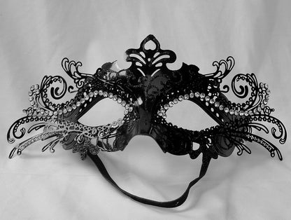 DIOLUF Masquerade Mask for Women Metal Mask Shiny Rhinestone Venetian Party Evening Prom Ball Mask Bar Costumes Accessory, Black and White, 9.05in**3.54in*3.14in