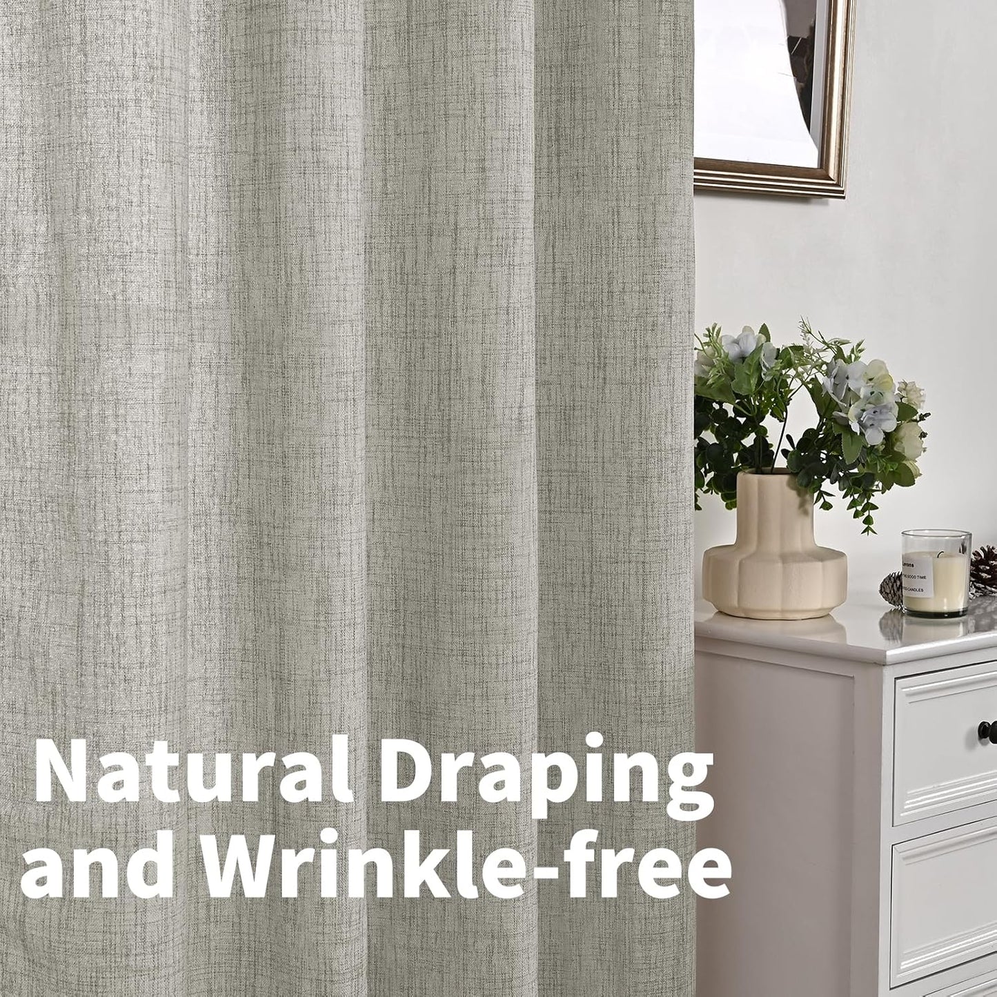 YoungsTex Natural Linen Curtains 84 Inch Long for Living Room Bedroom Grommet Top Light Filtering Privacy Linen Textured Window Semi Sheer Drapes, 2 Panels, 52x84 Inch, Natural