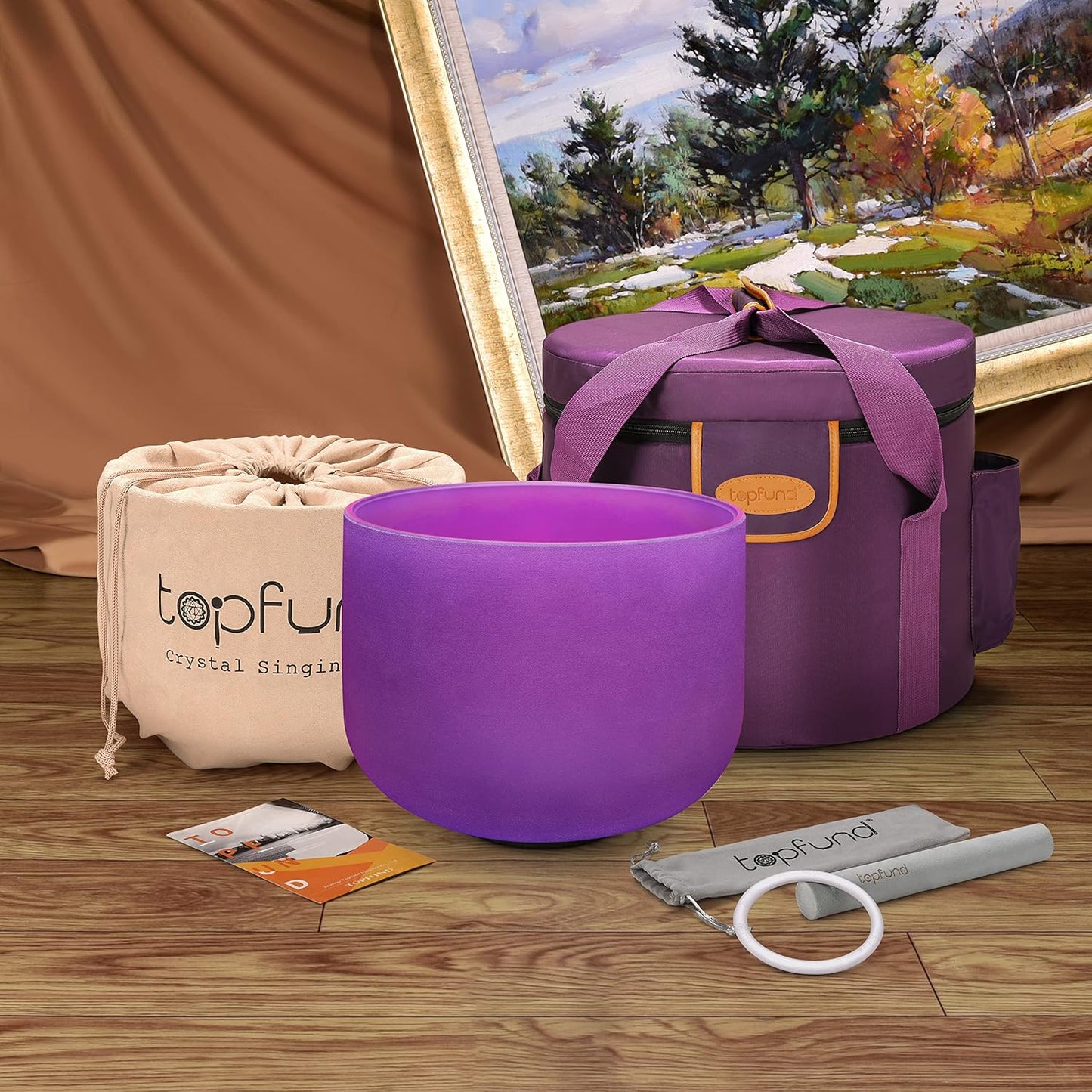 TOPFUND F Note Crystal Singing Bowl Heart Chakra 8 inch with Heavy Duty Carrying Case and Suede Striker