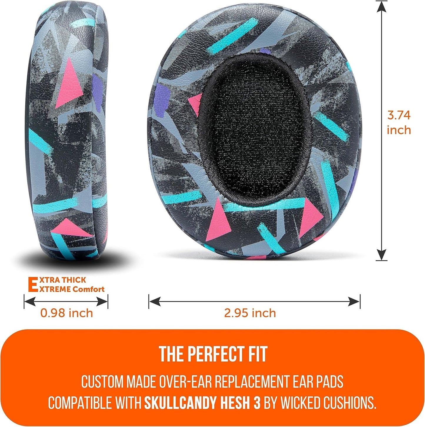 WC Replacement Earpad Cushions for Skullcandy Hesh 3 & Crusher Over-Ear Headphones Made by Wicked Cushions | Improved Durability and Thickness for Improved Comfort and Noise Isolation | 90's Black