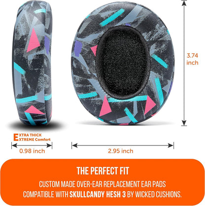 WC Replacement Earpad Cushions for Skullcandy Hesh 3 & Crusher Over-Ear Headphones Made by Wicked Cushions | Improved Durability and Thickness for Improved Comfort and Noise Isolation | 90's Black