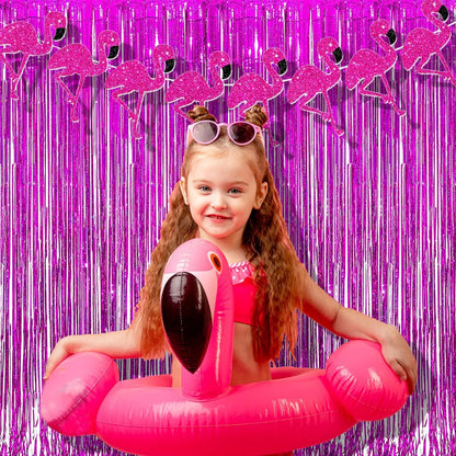 BRAVESHINE Pink Glitter Tinsel Foil Fringe Curtain - 2 Pcs 3.2x8.2 ft Metallic Party Supplies Photo Backdrop for Girl Princess Birthday Unicorn Bachelorette Butterfly Bridal Shower Party Decorations