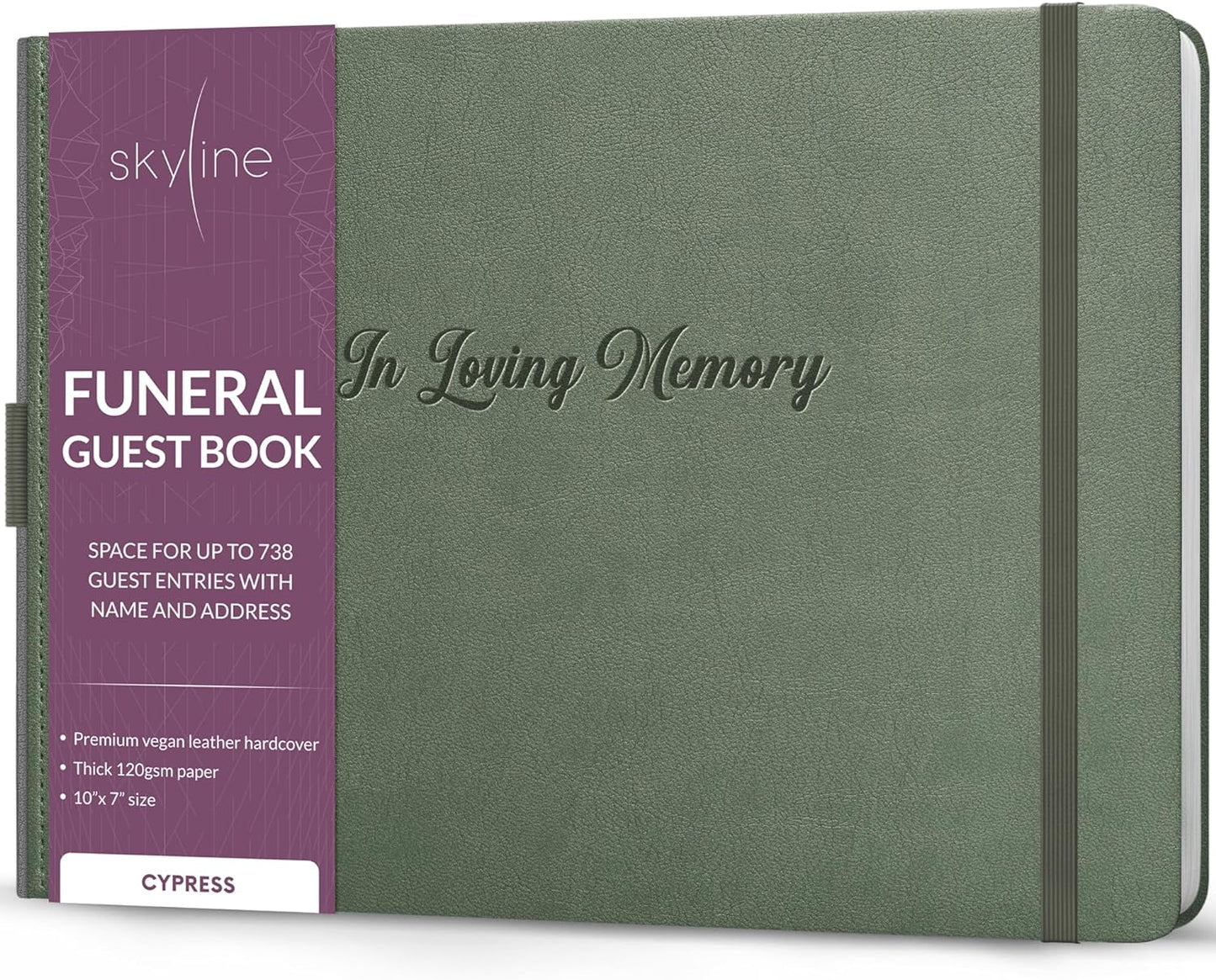 Skyline Funeral Guest Book for Memorial & Funeral Services – in Loving Memory Guest Sign in Book for Funerals – 738 Guest Entries with Name & Address, 129 Pages, Hardcover, 10x7″ (Purple) - PuriLite