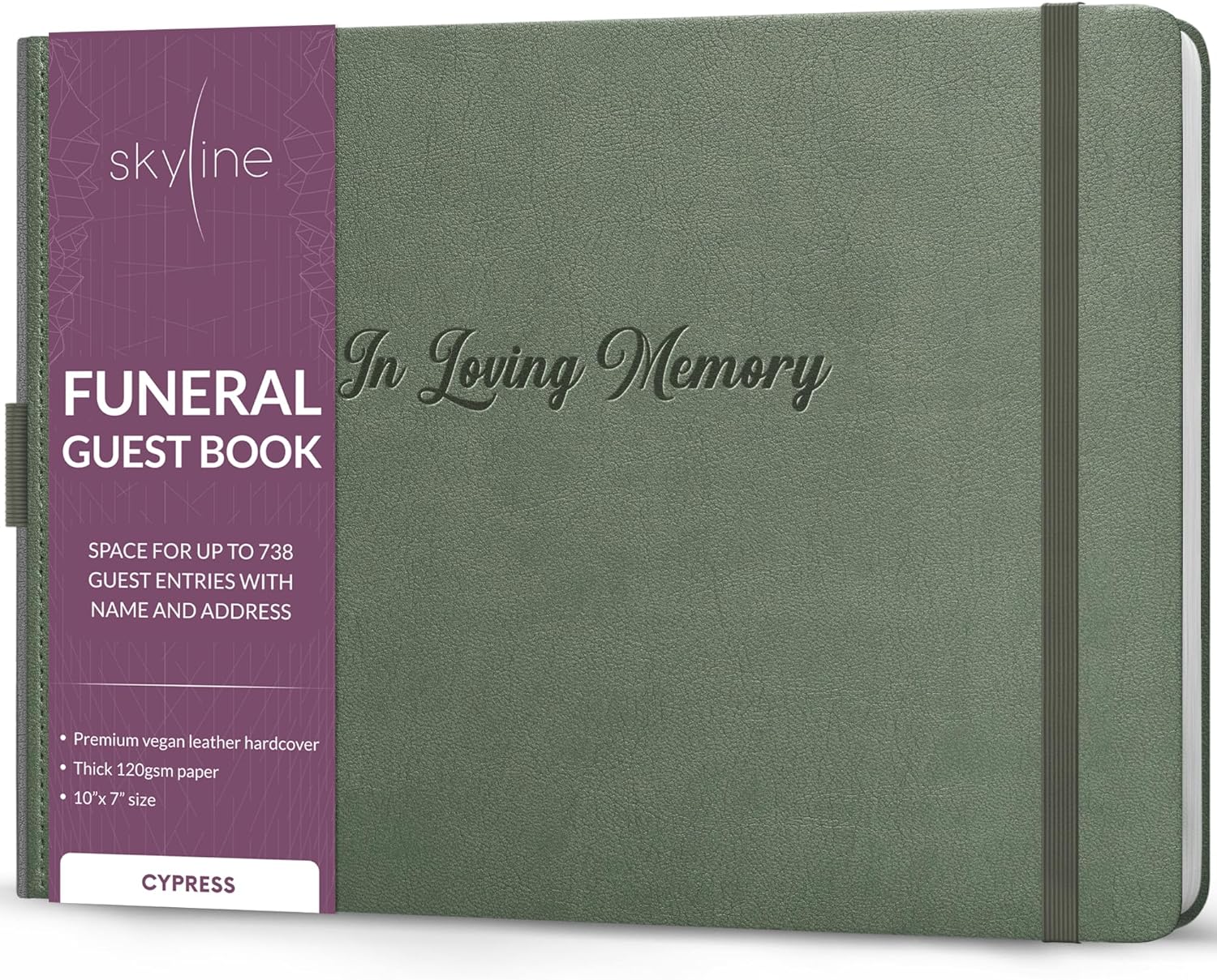 Skyline Funeral Guest Book for Memorial & Funeral Services – in Loving Memory Guest Sign in Book for Funerals – 738 Guest Entries with Name & Address, 129 Pages, Hardcover, 10x7″ (Purple) - PuriLite