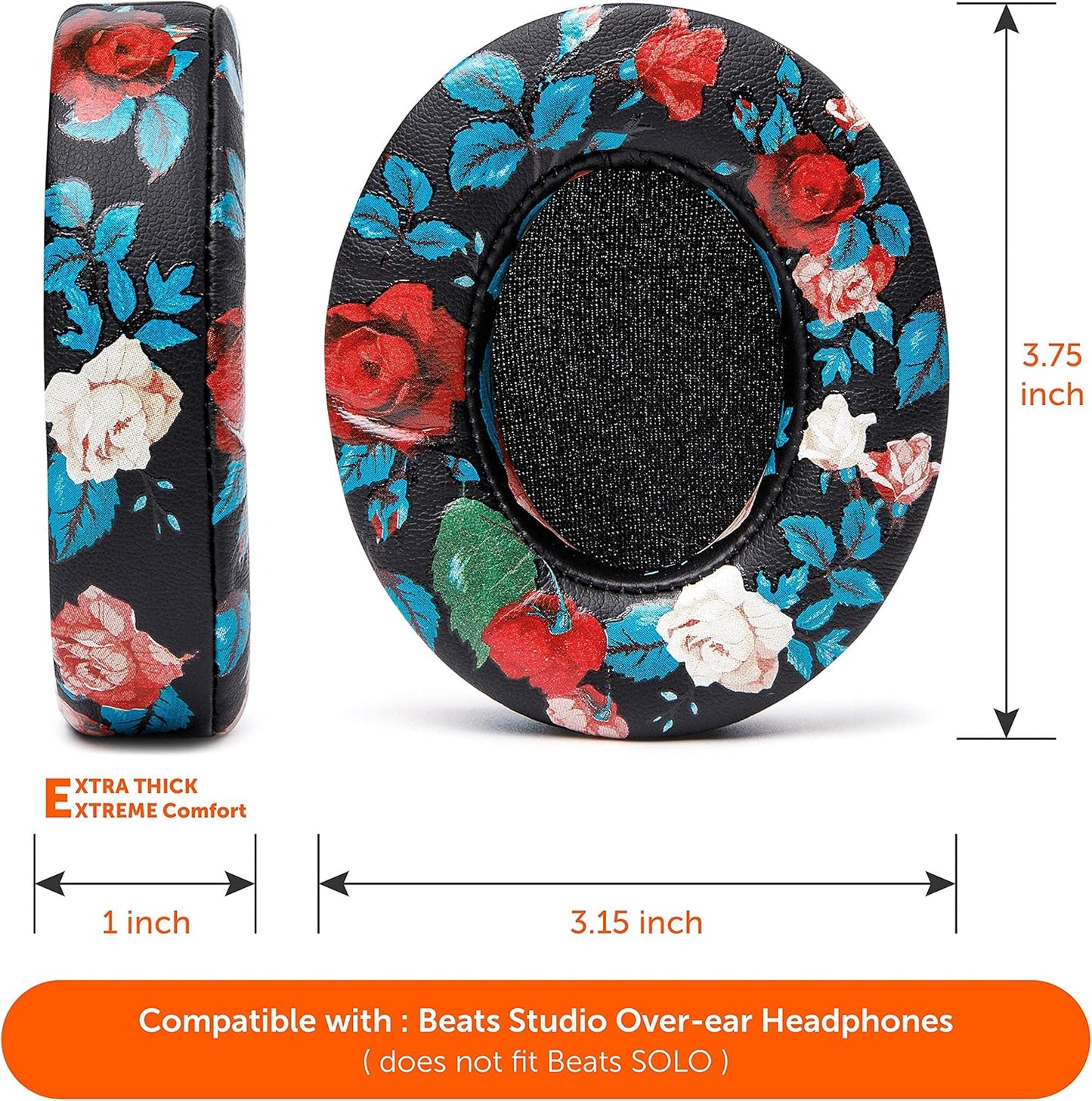 WC Wicked Cushions Replacement Ear Pads for Beats Studio 2 & 3 (B0501, B0500) Wired & Wireless | Does NOT Fit Beats Solo | Softer PU Leather, Enhanced Foam & Stronger Adhesive | Black Floral