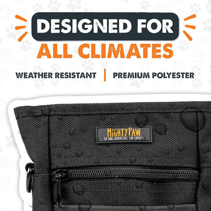 Mighty Paw Dog Treat Pouch 2.0 | Pet Training Hands-Free Snack Bag w/Strap. Holds 2 Cups Kibble, Phone & Keys. Magnetic Clasp & Waist Belt Clip. Includes 1 Roll of Poop Bags (Green/Grey)