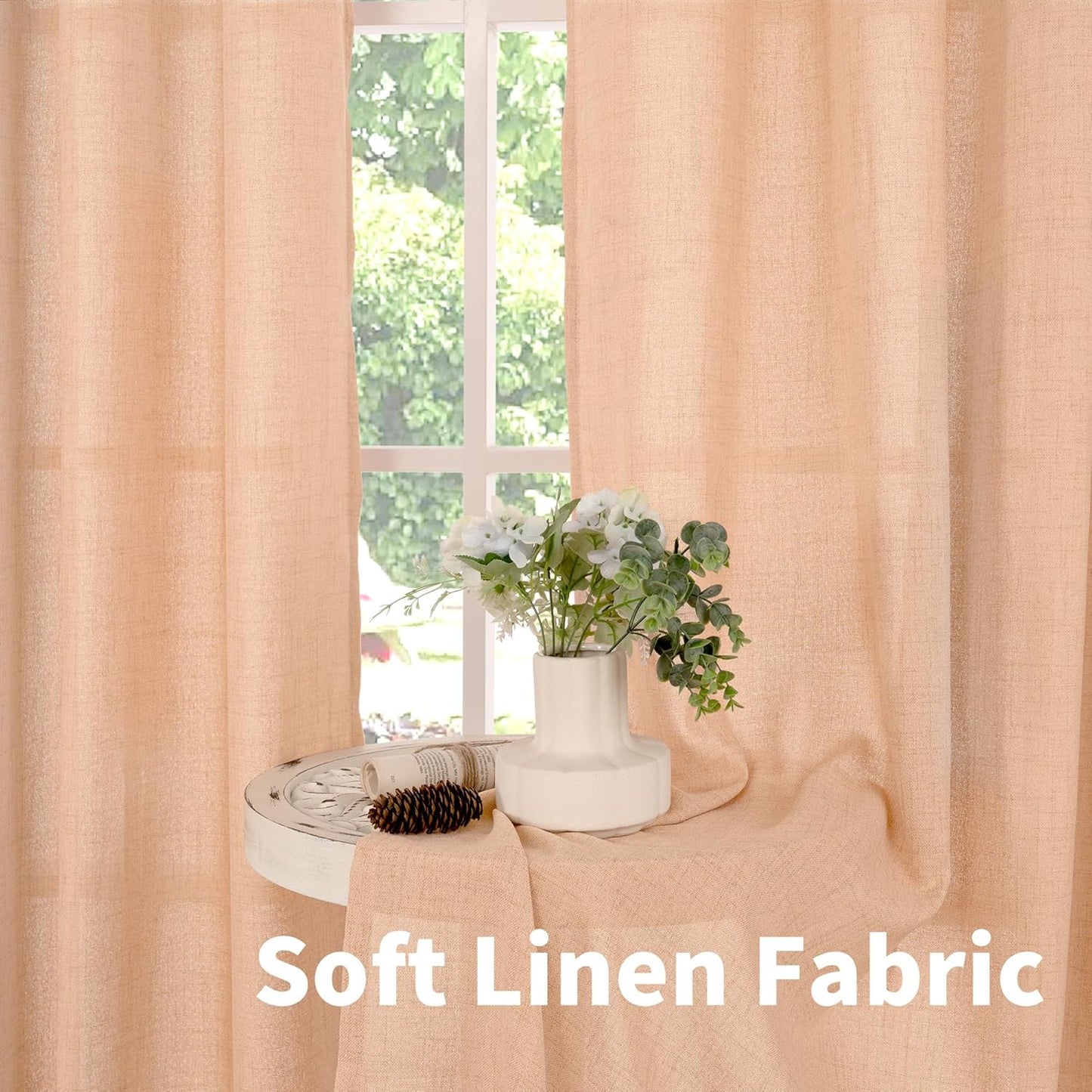 YoungsTex Natural Linen Curtains 84 Inch Long for Living Room Bedroom Grommet Top Light Filtering Privacy Linen Textured Window Semi Sheer Drapes, 2 Panels, 52x84 Inch, Natural