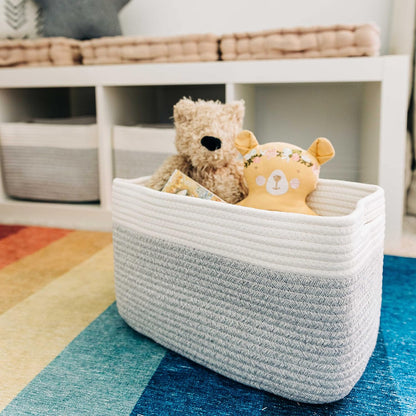 OrganiHaus Soft Woven Baskets for Storage Organization Set of 3, Cotton Rope Nursery Storage Baskets for Shelves, Square Book Bins, Bathroom Towel Hamper, Dog Toy Bins, Panier Rangement - Light Honey