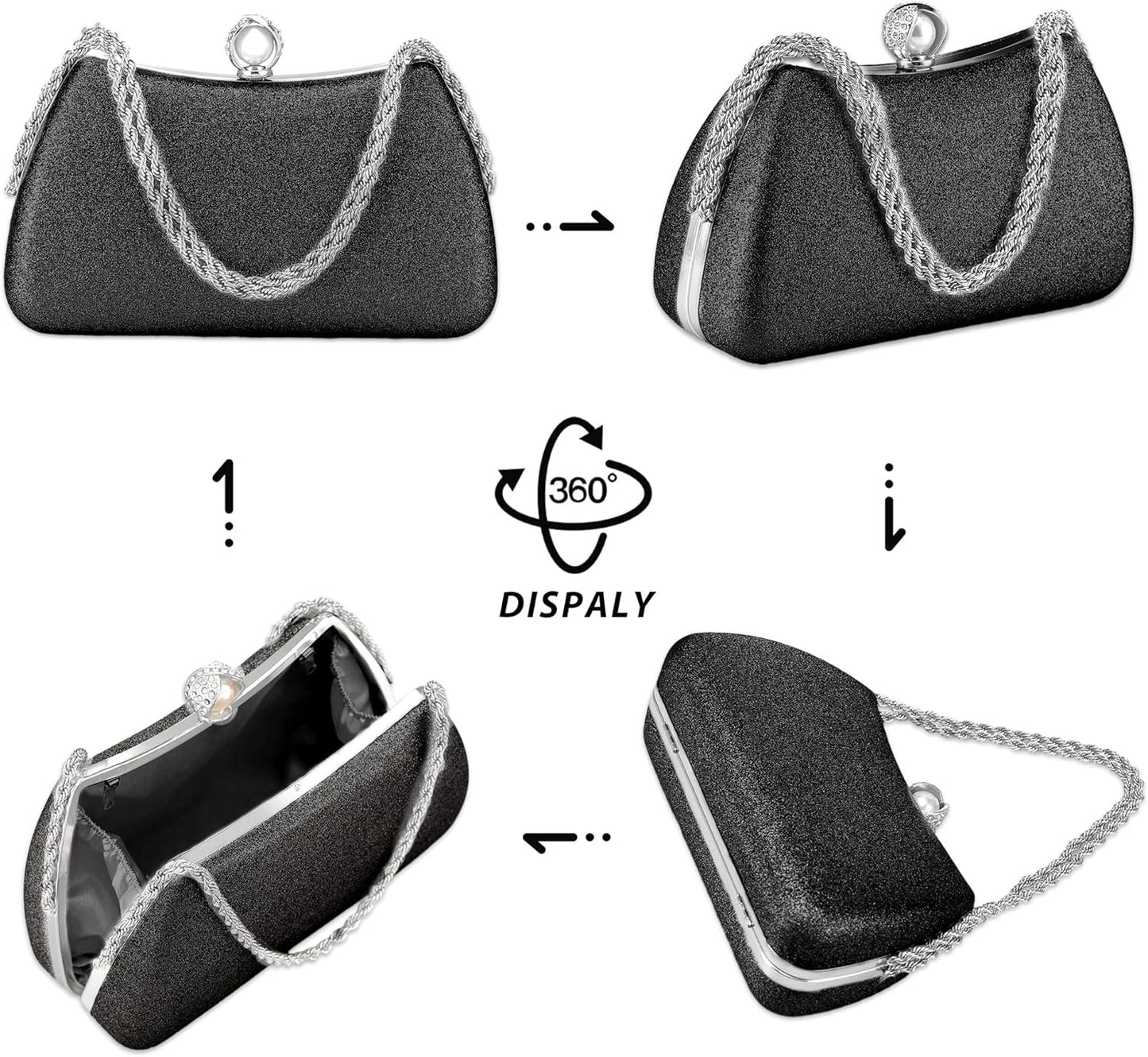Buric Evening Clutch Bag for Women Glitter Shiny Dress Purse Wedding Bride Handbags Evening Clutches for Cocktail Party