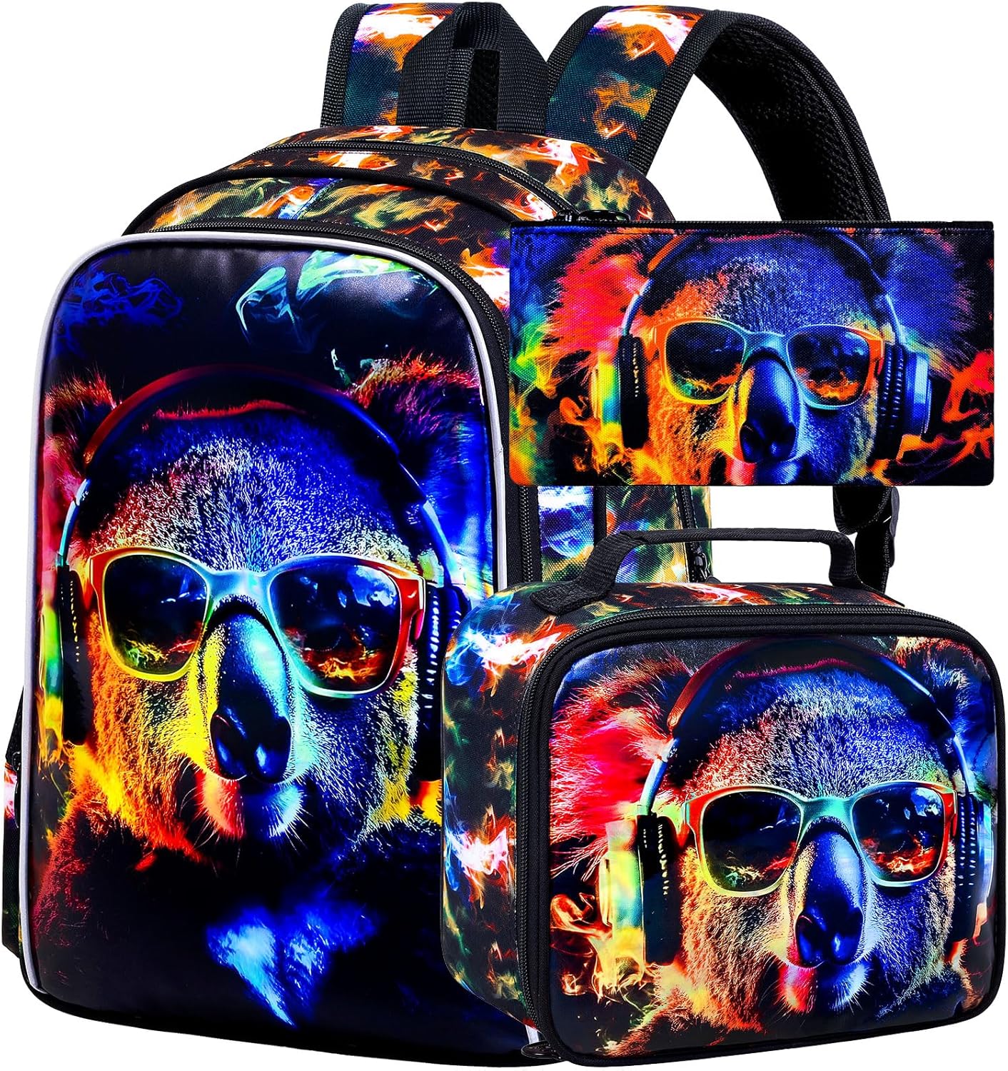 3pcs Backpack for Boys and Girls, 16” Kids Kindergarten Bookbag with Lunch Box, Cute Elementary Backpacks for Boy Girl