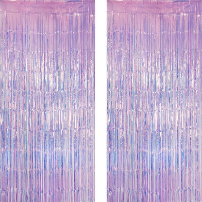 GREATRIL Iridescent Party Tinsel Fringe Backdrop Decorations - Holographic Foil Streamers Curtain for Mermaid/Under The Sea/Frozen/Ocean/Disco/Birthday Themed 3.2ft x 6.5ft - 2 PCS