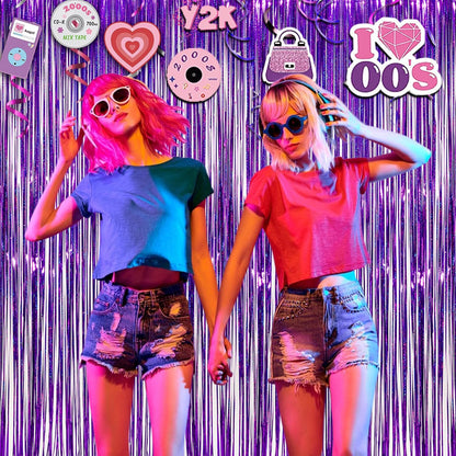 GREATRIL Iridescent Party Tinsel Fringe Backdrop Decorations - Holographic Foil Streamers Curtain for Mermaid/Under The Sea/Frozen/Ocean/Disco/Birthday Themed 3.2ft x 6.5ft - 2 PCS