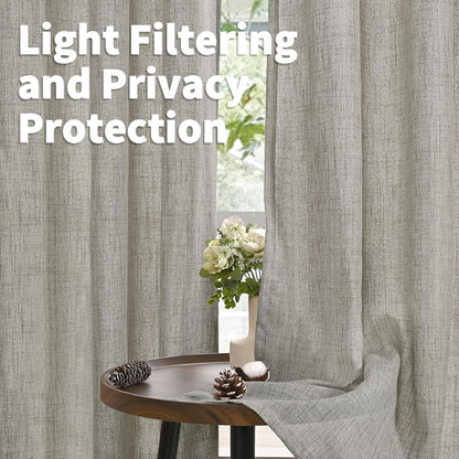 YoungsTex Natural Linen Curtains 84 Inch Long for Living Room Bedroom Grommet Top Light Filtering Privacy Linen Textured Window Semi Sheer Drapes, 2 Panels, 52x84 Inch, Natural