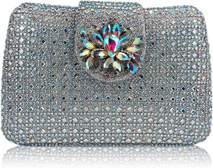Sparkly Rhinestone Unique Evening Bag Women Floral Clutch Handbag Shoulder Bags