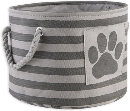 DII Bone Dry RoundSmall Pet Toy and Accessory Storage Bin, 12"(Dia) x9(H), Collapsible Organizer Storage Basket for Home Decor, Pet Toy, Blankets, Leashes and Food-Gray Stripes