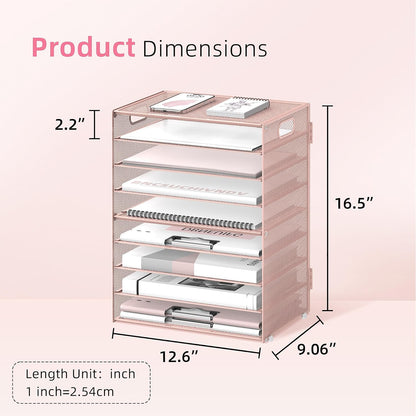 9-Tier Mesh Paper Letter Tray Desk Organizer with Handles – Adjustable Metal File Organizer for Office, Home, and School Use - PuriLite