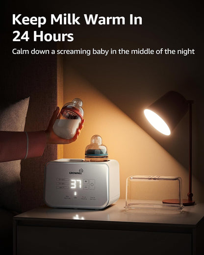 Baby Bottle Warmer, 8-in-1 Fast Milk Warmer with Timer Breastmilk or Formula, Fits 2 Bottles, Accurate Temperature Control, with Defrost, Sterili-zing, Keep, Heat Baby Food Jars Function