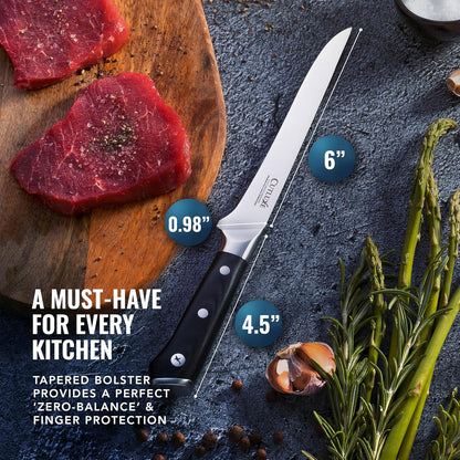 Cutluxe Curved Boning Knife – 6" Boning Knife for Meat Cutting, Fillet Knife – High Carbon German Steel, Full Tang & Ergonomic Handle Design – Artisan Series
