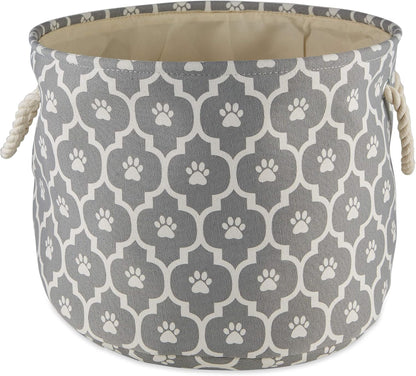 DII Bone Dry RoundSmall Pet Toy and Accessory Storage Bin, 12"(Dia) x9(H), Collapsible Organizer Storage Basket for Home Decor, Pet Toy, Blankets, Leashes and Food-Gray Stripes