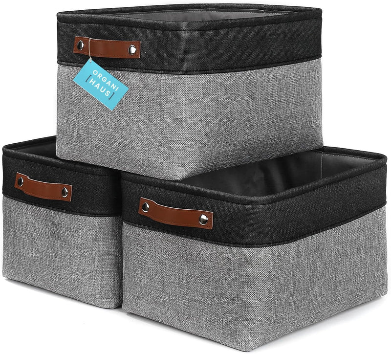 OrganiHaus Large Fabric Storage Baskets for Shelves 3 Pack, 15x11in Closet Storage Bins for Shelves, Cloth Baskets, Fabric Storage Cubes, Linen Closet Organizers, Fabric Basket, White Basket