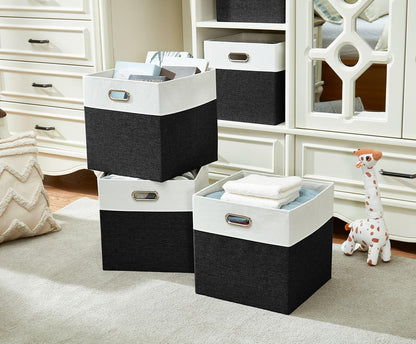 DECOMOMO Fabric Cube Storage Bin - Storage Baskets for Shelves, Kallax (Grey & White, 13 inch Cube) - 4 Pack
