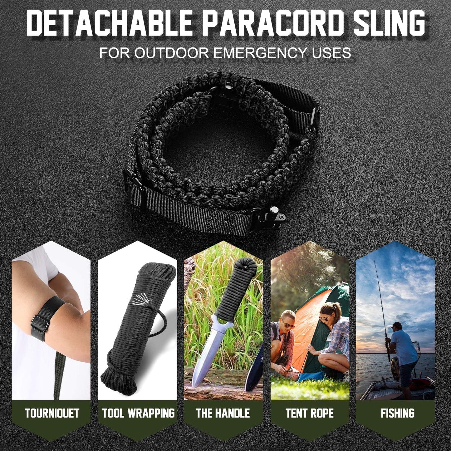 VVAAGG Two-Point Sling with Swivel, Non-Slip Paracord Sling with Adjustable Length Strap