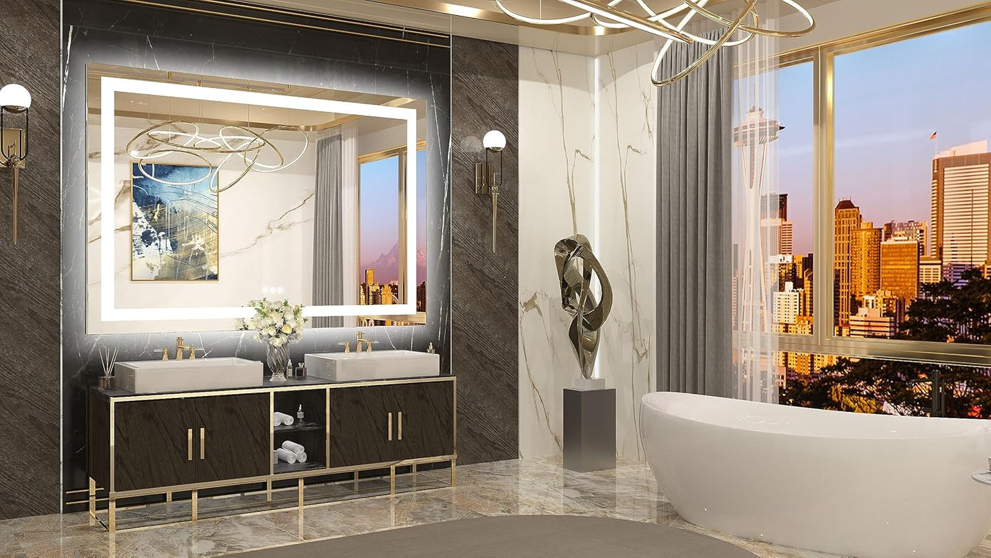 TETOTE LED Bathroom Mirror 20x28 Frontlit & Backlit Lighted Vanity Mirror Anti Fog Stepless Dimmable 3 Colors White/Warm/Natural,Double Lights,Wall-Mounted(Horizontal/Vertical)