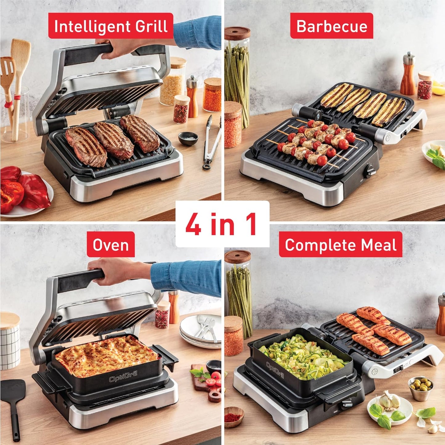 T-fal Optigrill, Electric Indoor Grill, 6 Auto Cooking Modes, Smart Sensor Techology, Nonstick removable plates, Stainless Steel Exterior, Panini Press, Precision Grilling