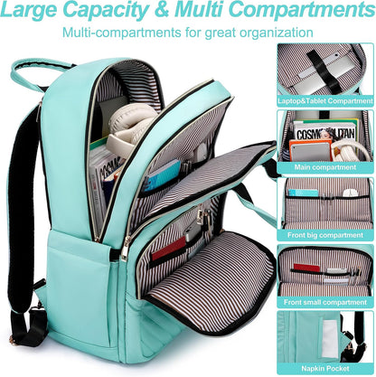 Laptop Backpack for Women Men, Water Resistant Travel Work Backpacks Purse Stylish College Business Teacher Nurse Computer Bag, Fits 17.3" Laptop Light Blue