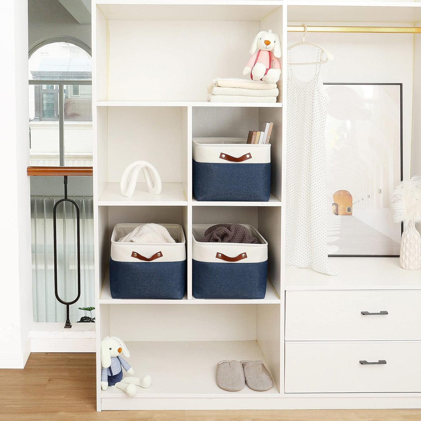 OrganiHaus Large Fabric Storage Baskets for Shelves 3 Pack, 15x11in Closet Storage Bins for Shelves, Cloth Baskets, Fabric Storage Cubes, Linen Closet Organizers, Fabric Basket, White Basket