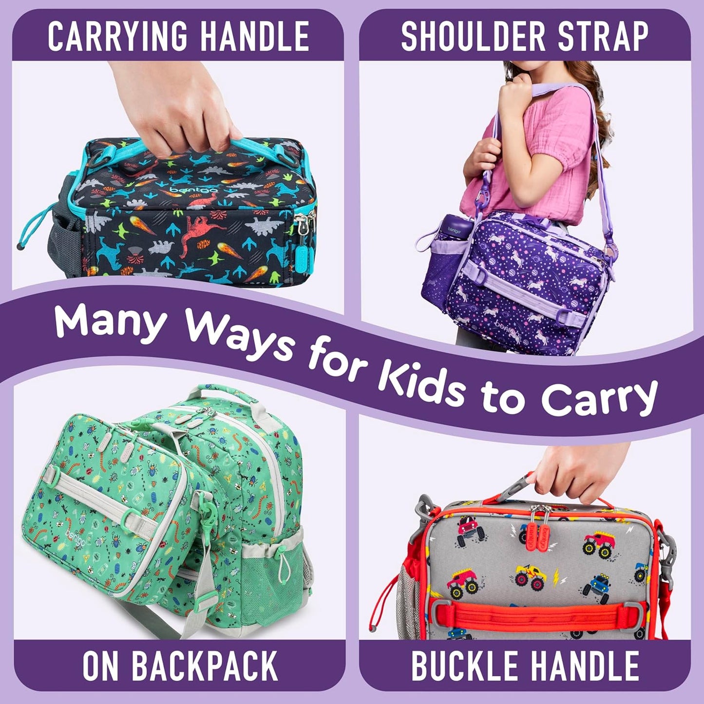 Bentgo® Kids Lunch Bag - Durable, Double Insulated, Water-Resistant Fabric, Interior & Exterior Zippered Pockets, Water Bottle Holder - Ideal for Children 3+ (Shark)