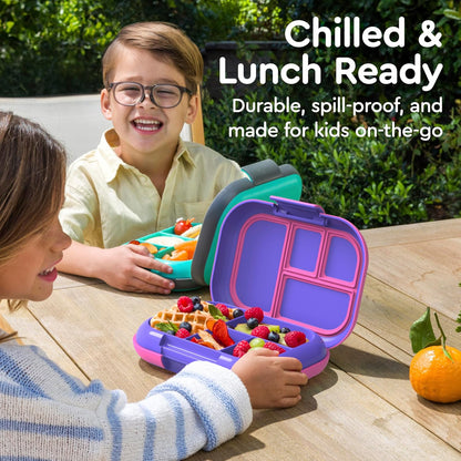 Bentgo Chill Kids Leak-Proof Lunch Box - 4-Compartment Bento Box with Built-In Ice Pack, 3.3 Cup Capacity, PFAS & BPA-Free, Microwave & Dishwasher Safe, Ideal Size for Ages 3 to 7 (Aqua)